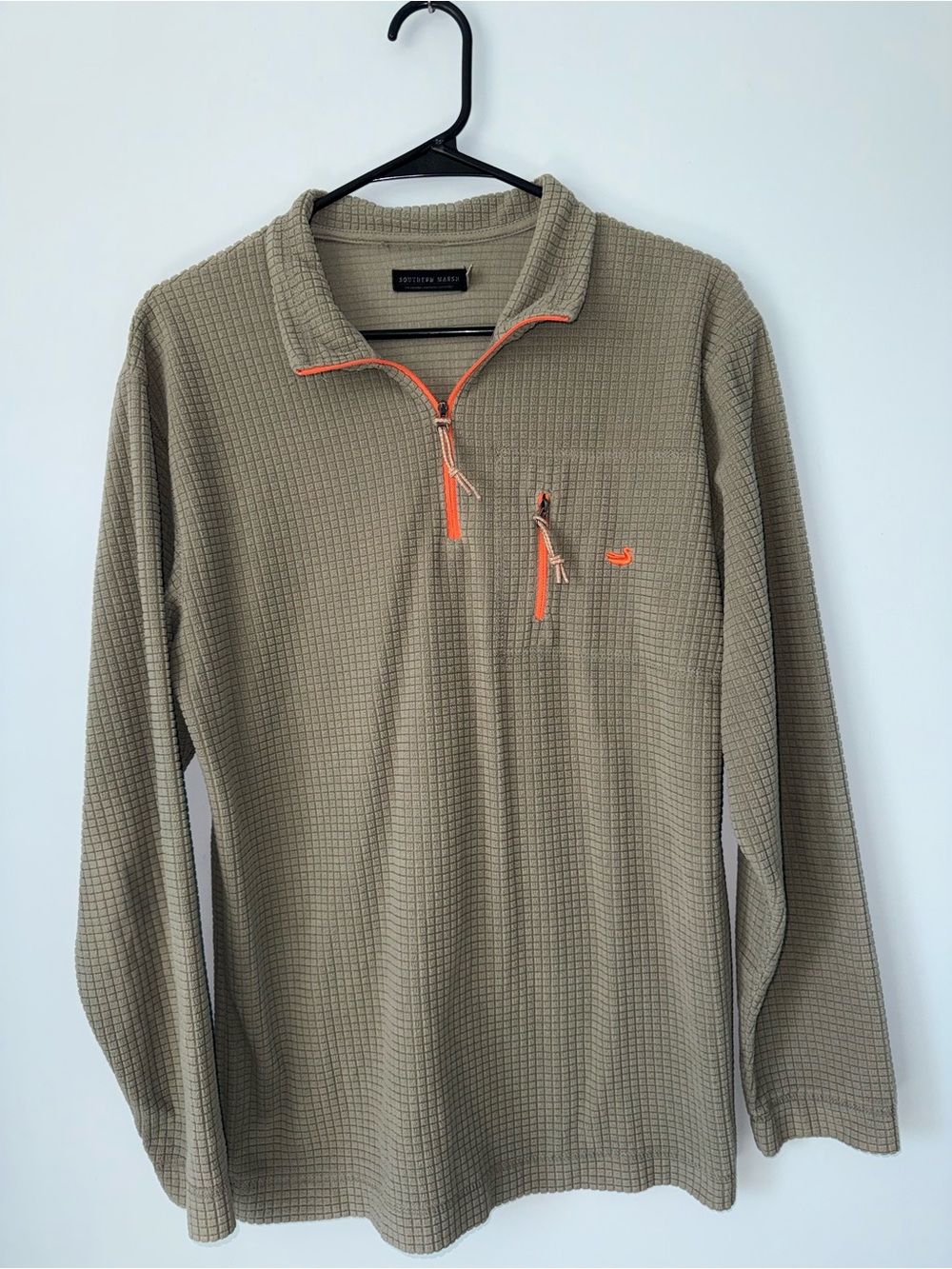 Southern Marsh Olive Waffle Quarter-Zip with Orange Trim